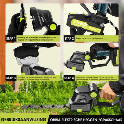 ORBIA Draadloze Heggenschaar – 20V Elektrische Struikschaar Grasschaar Handmatige Grasmaaier, Heggenschaar Tuin + Batterij + Snellader Inbegrepen