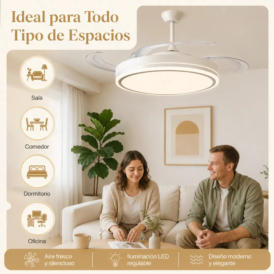 OrbiaHome Ventilator PRO met opvouwbare bladen, LED 45W DC-motor 6 snelheden Dimbaar licht Timer Zomer-Winterfunctie Afstandsbediening