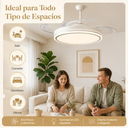 OrbiaHome Ventilator PRO met opvouwbare bladen, LED 45W DC-motor 6 snelheden Dimbaar licht Timer Zomer-Winterfunctie Afstandsbediening
