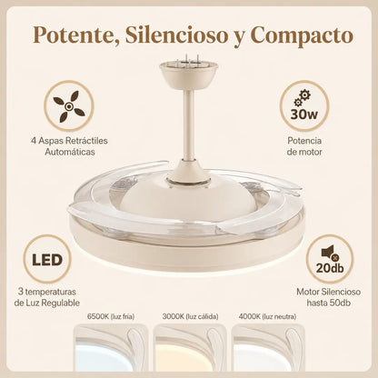 OrbiaHome Ventilator PRO met opvouwbare bladen, LED 45W DC-motor 6 snelheden Dimbaar licht Timer Zomer-Winterfunctie Afstandsbediening