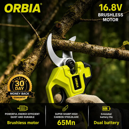 Orbia S26 Elektrische Takkenschaar voor Tuinieren: 3,17 cm Snoerloze Krachtige Snoeischaar, Borstelloze Motor, Dubbele 21V Batterij voor het Snoeien van Bomen en Bloemen