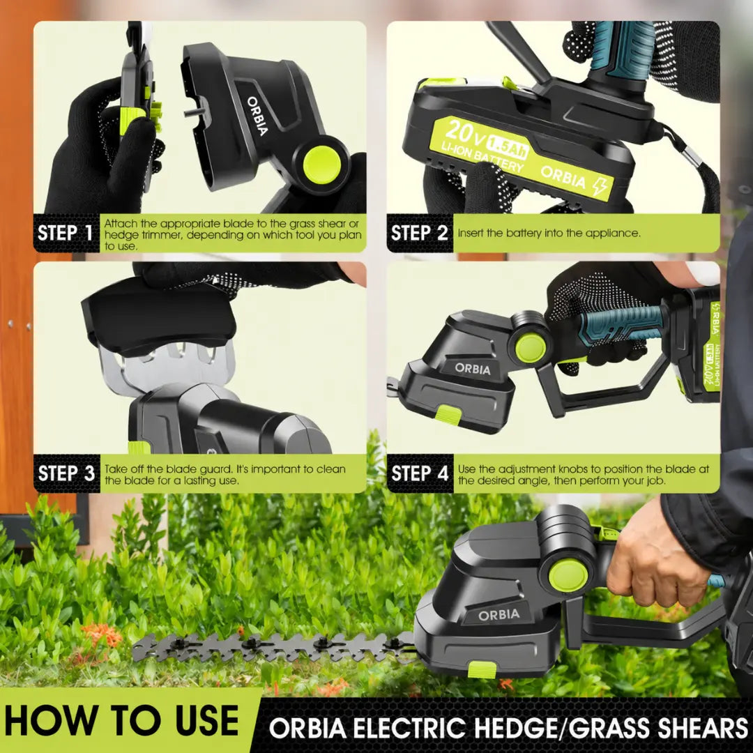 ORBIA R8 2-in-1 Draadloze Tuintrimmer Elektrische Struiktrimmer Grasschaar Handgrasmaaier, Heggenschaar Tuin + Batterij + Oplader Inbegrepen