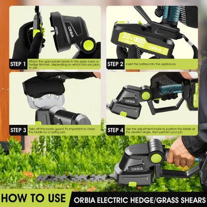 ORBIA R8 2-in-1 Draadloze Tuintrimmer Elektrische Struiktrimmer Grasschaar Handgrasmaaier, Heggenschaar Tuin + Batterij + Oplader Inbegrepen