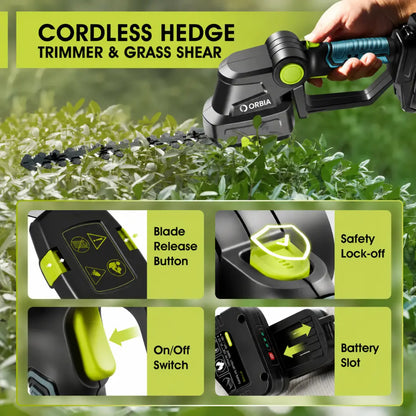 ORBIA R8 2-in-1 Draadloze Tuintrimmer Elektrische Struiktrimmer Grasschaar Handgrasmaaier, Heggenschaar Tuin + Batterij + Oplader Inbegrepen