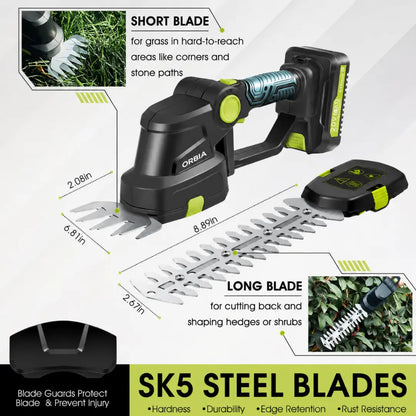 ORBIA R8 2-in-1 Draadloze Tuintrimmer Elektrische Struiktrimmer Grasschaar Handgrasmaaier, Heggenschaar Tuin + Batterij + Oplader Inbegrepen